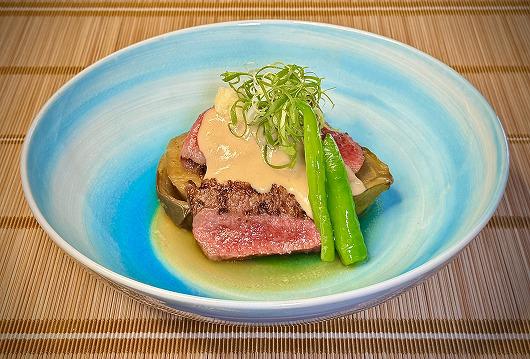水茄子の鴫煮と仙台牛 利久仕立て　～ ７月の進肴 ～