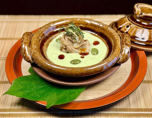 茶豆の擦り流しと焼はまぐり　～ ８月の箸染め ～