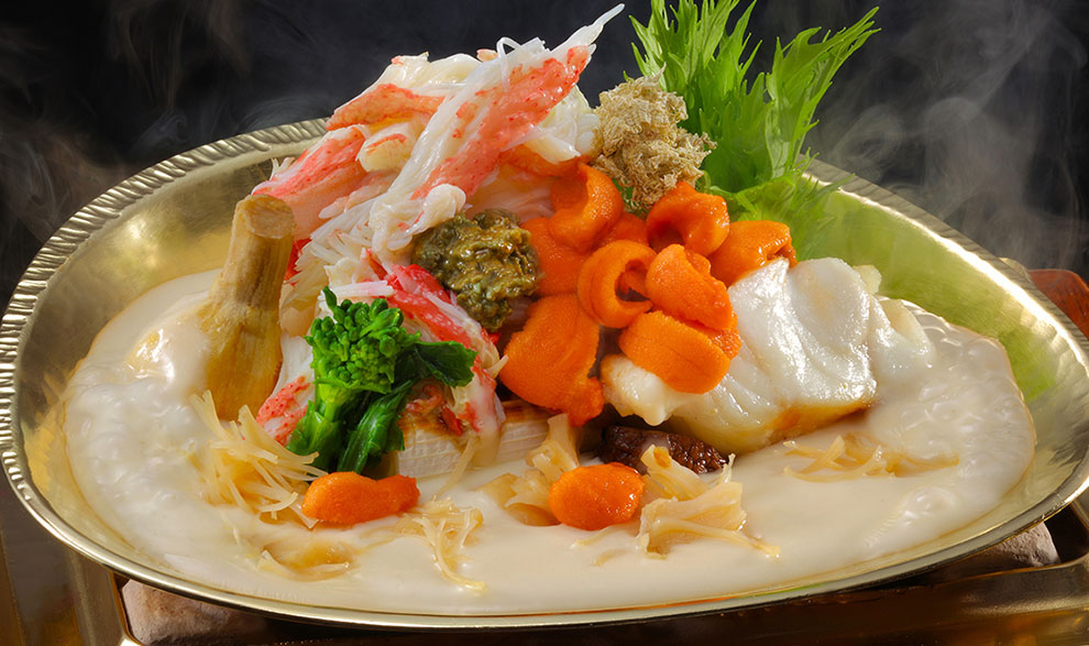 ずわい蟹と生雲丹 干し貝柱と鱈菊のクリーム焼